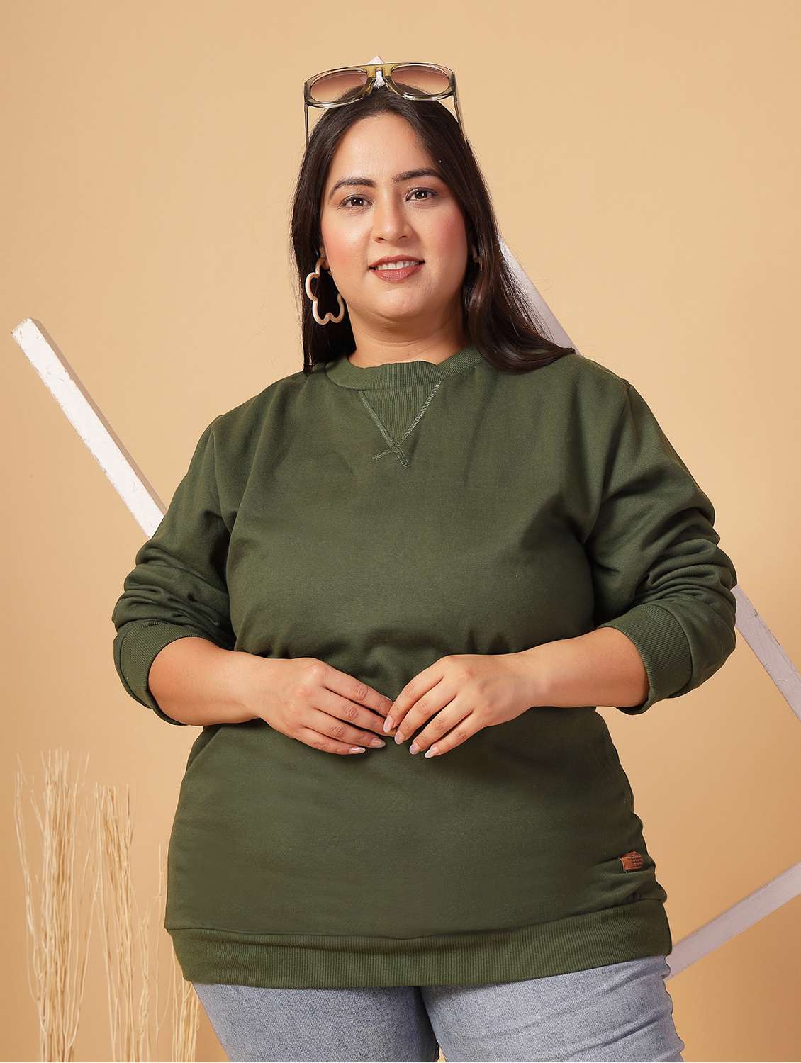 women plus size solid long sleeves sweatshirt