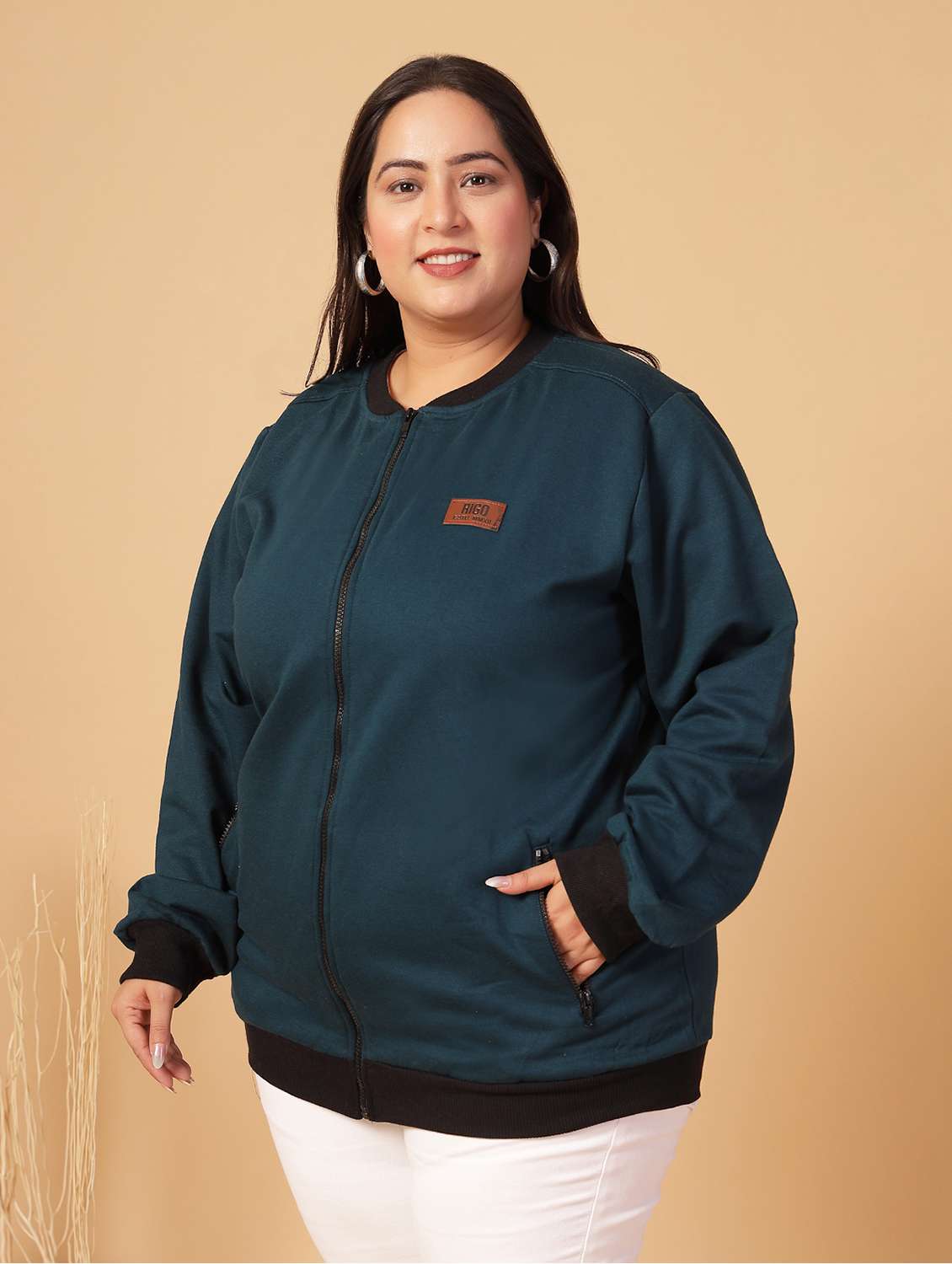 women plus size solid long sleeves jacket