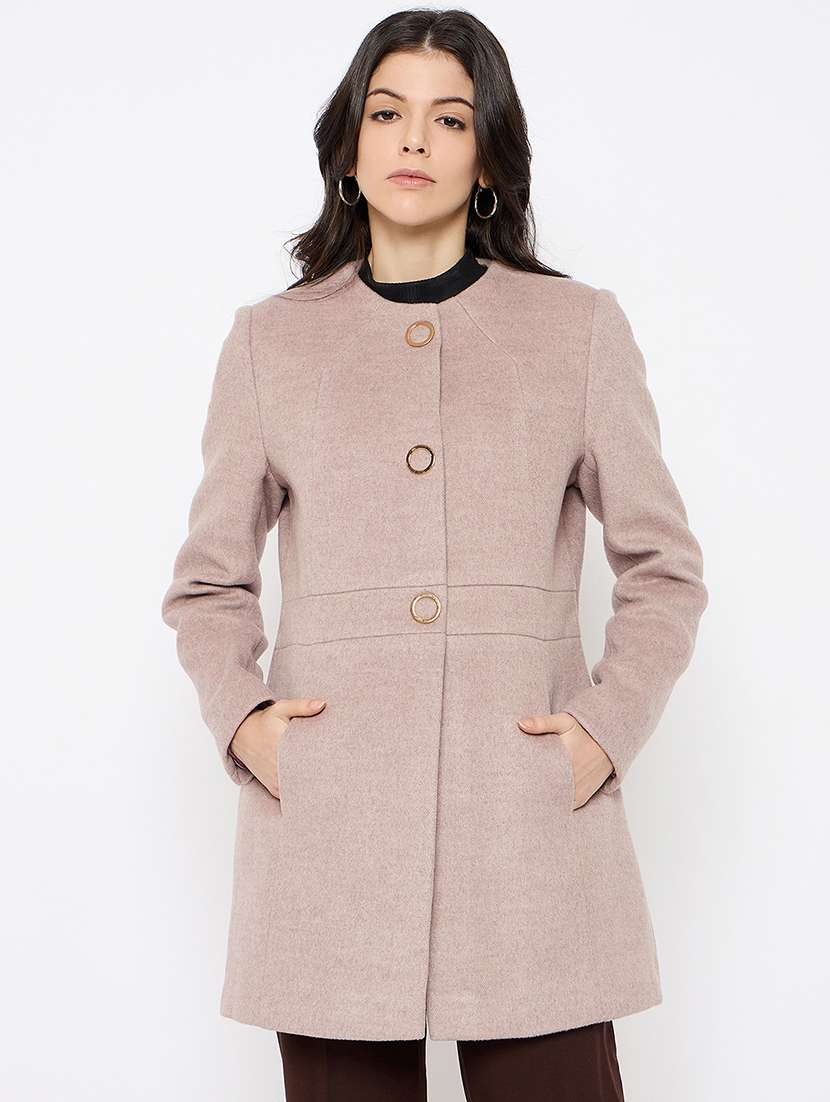 women solid long sleeves trench coat