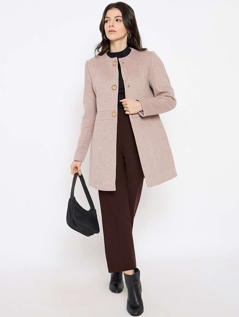 women solid long sleeves trench coat - 21686040 -  Standard Image - 3