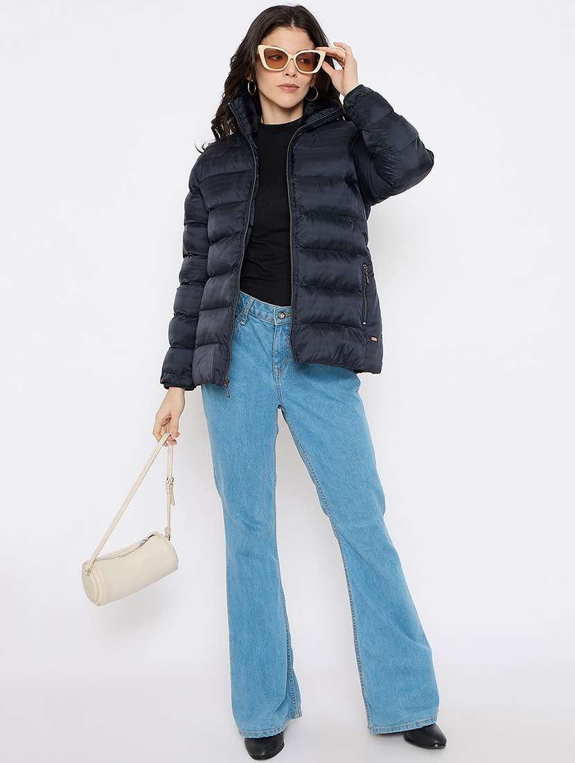 women solid long sleeves puffer jacket - 21686046 -  Standard Image - 3
