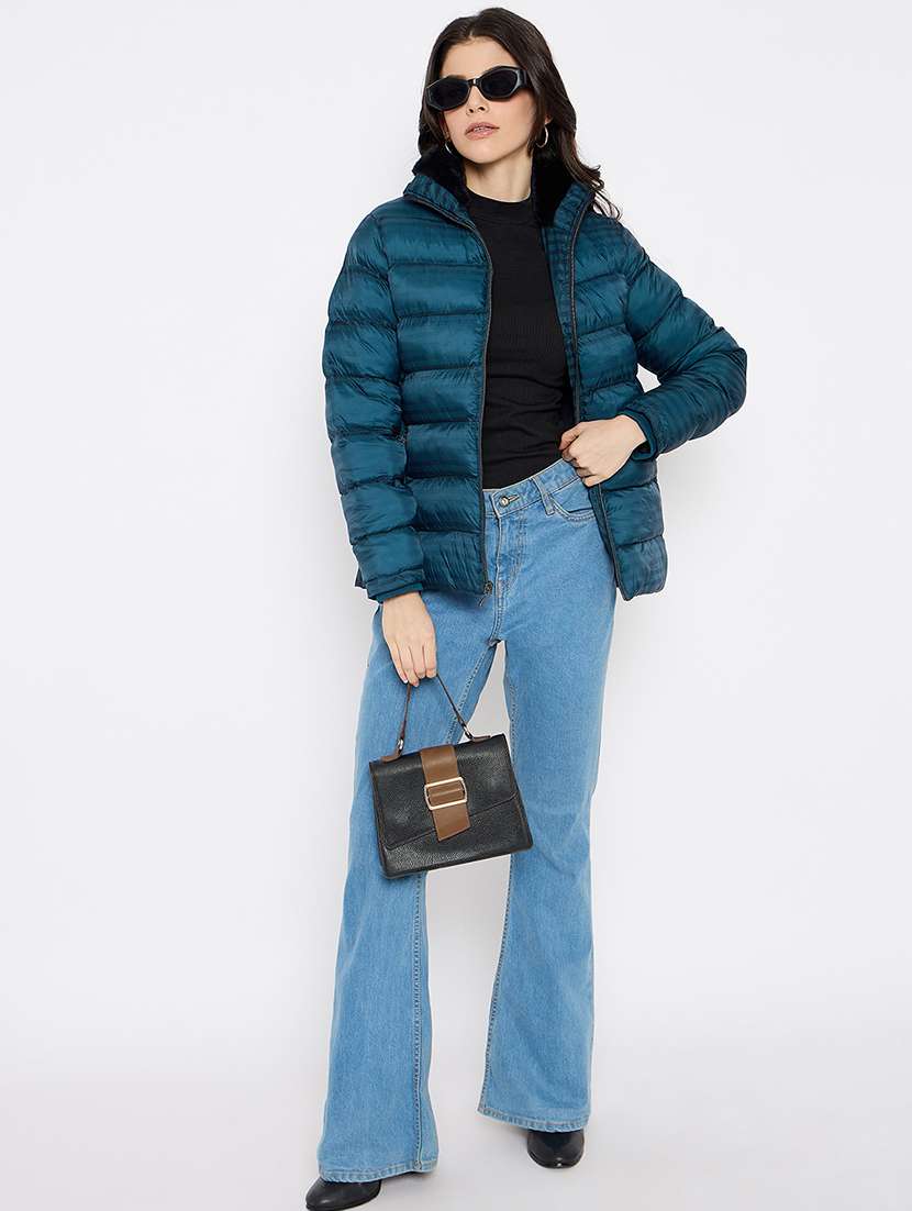 women solid long sleeves puffer jacket - 21686047 -  Standard Image - 3