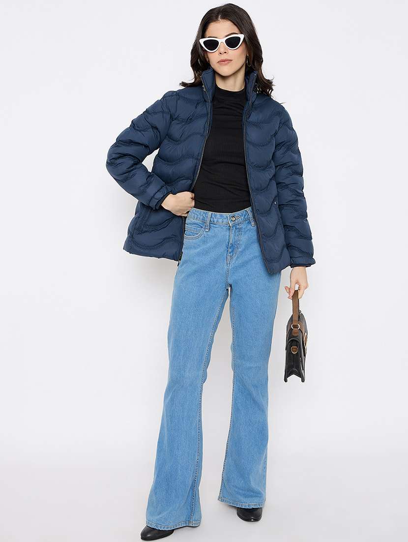 women solid long sleeves puffer jacket - 21686048 -  Standard Image - 3