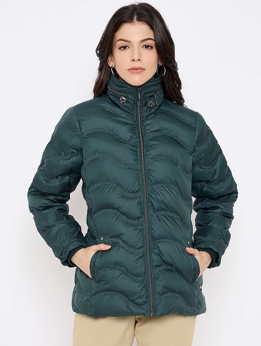 women solid long sleeves puffer jacket