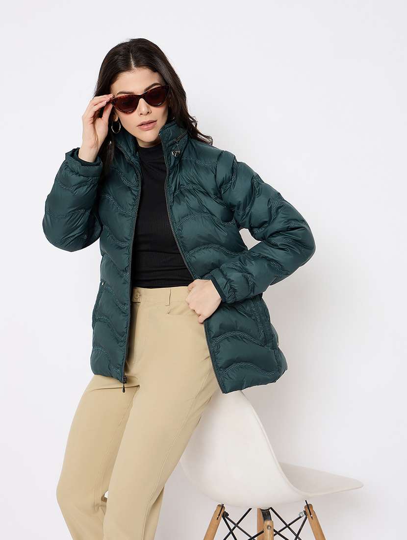 women solid long sleeves puffer jacket - 21686049 -  Standard Image - 3