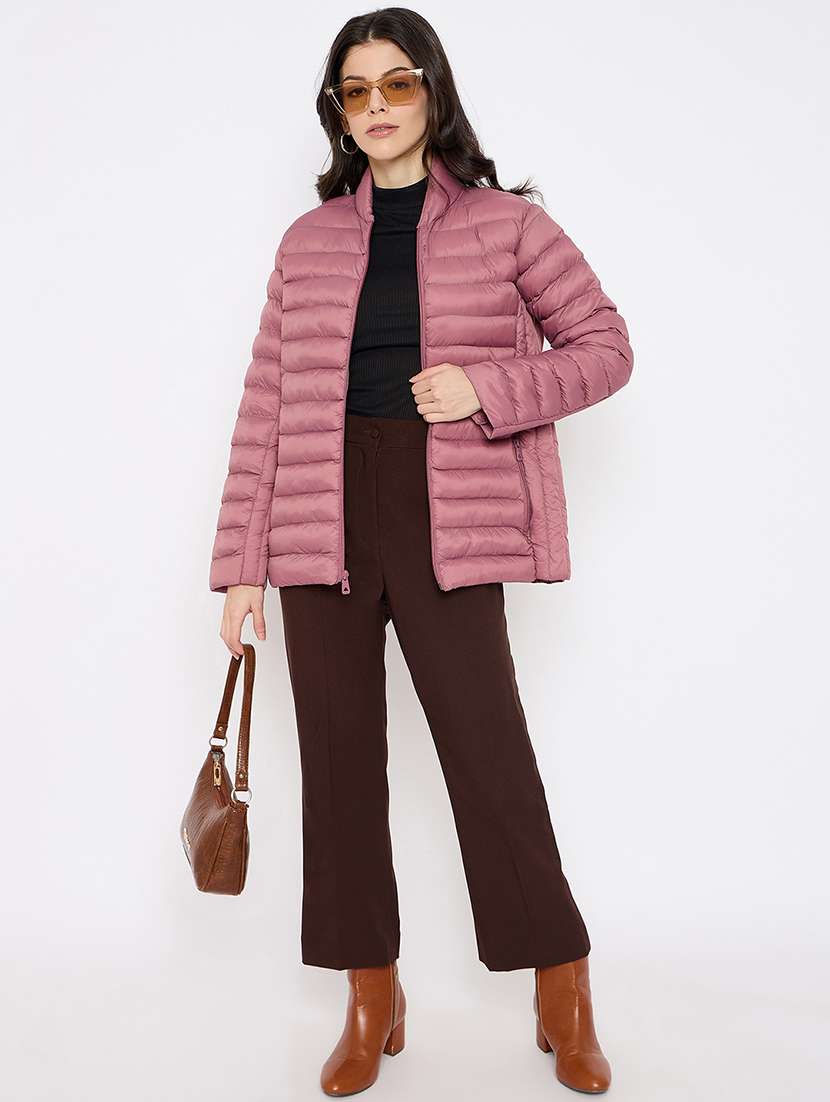 women solid long sleeves puffer jacket - 21686050 - Standard Image - 3