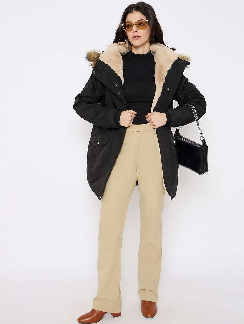 women solid hooded long sleeves puffer jacket - 21686051 -  Standard Image - 3