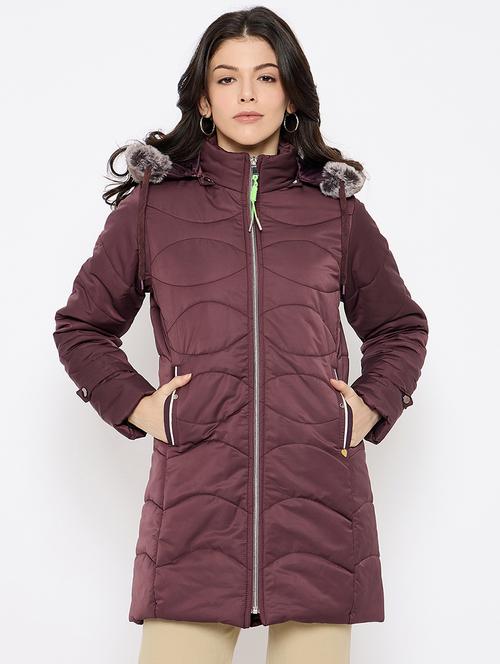 women solid fur detailed hooded parka jacket - 21686054 - Standard Image - 0
