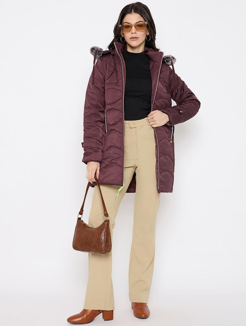 women solid fur detailed hooded parka jacket - 21686054 - Standard Image - 3