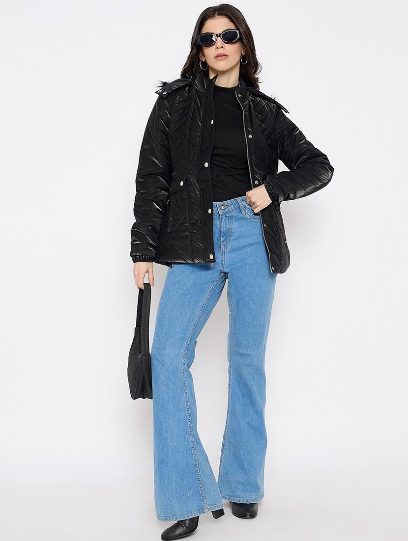 women solid fur detailed hooded parka jacket - 21686061 - Standard Image - 3