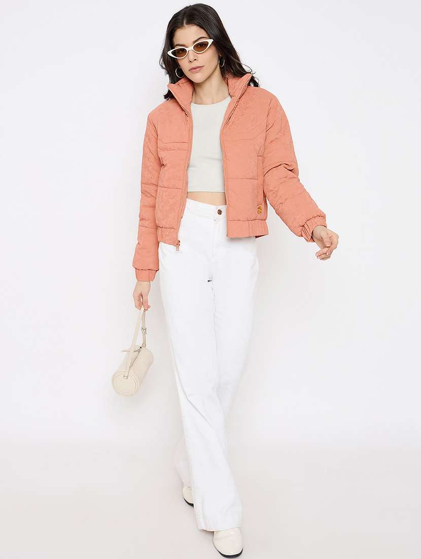 women solid long sleeves puffer jacket - 21686063 - Standard Image - 3
