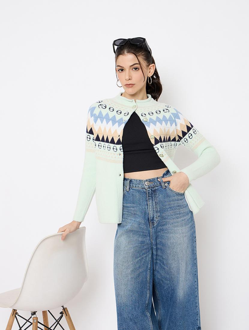women self designed long sleeves cardigan - 21686083 - Standard Image - 3
