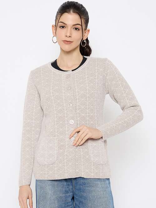 women self designed long sleeves cardigan - 21686086 - Standard Image - 0