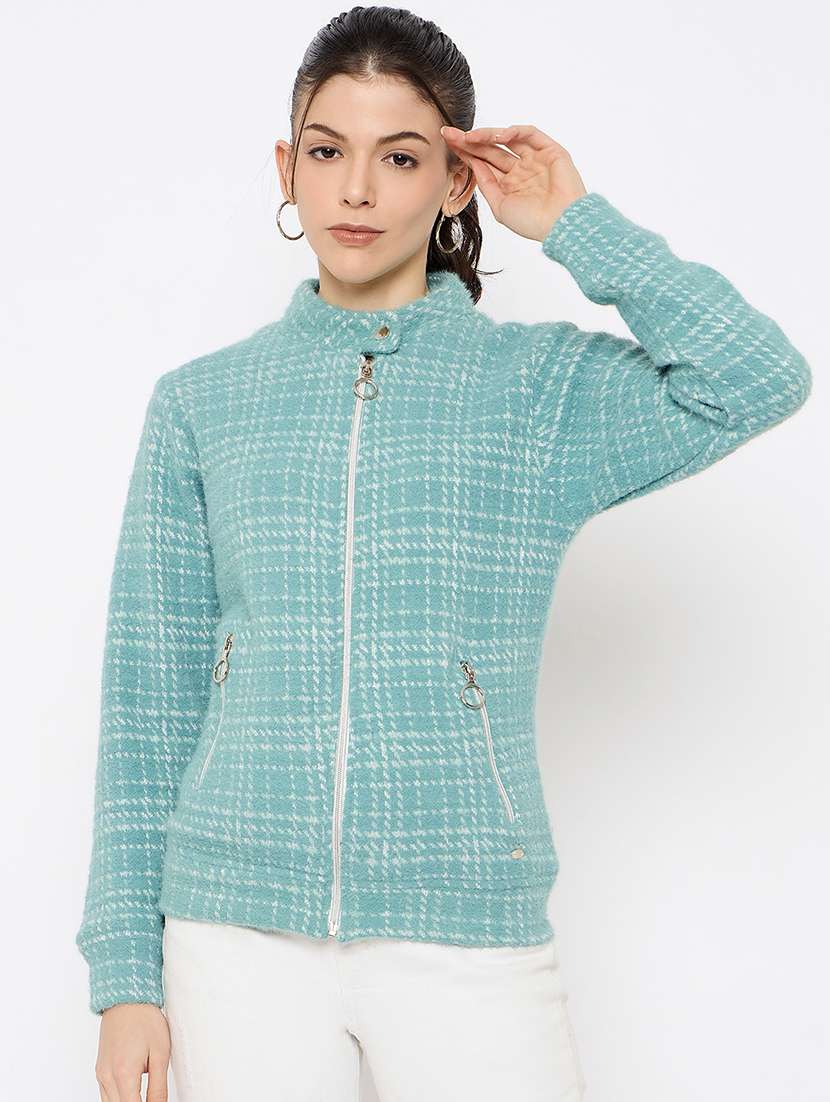 women checkered long sleeves jacket