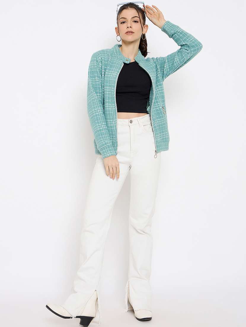 women checkered long sleeves jacket - 21686095 -  Standard Image - 3