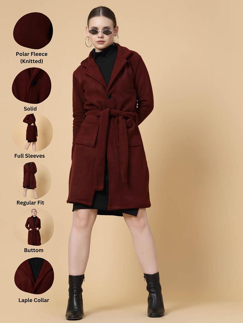 women solid long sleeves trench coat - 21686186 - Standard Image - 3