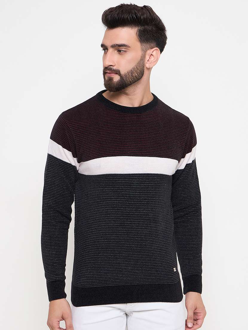 men long sleeves color block pullover