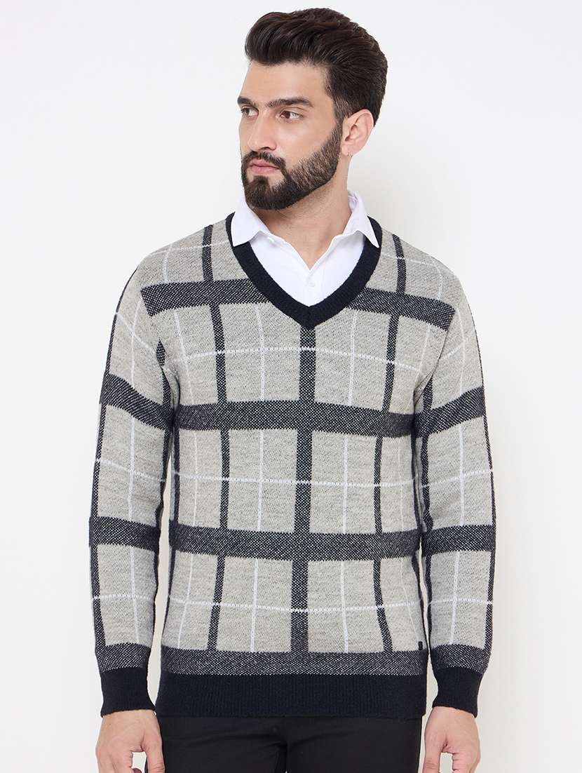 men long sleeves checkered pullover