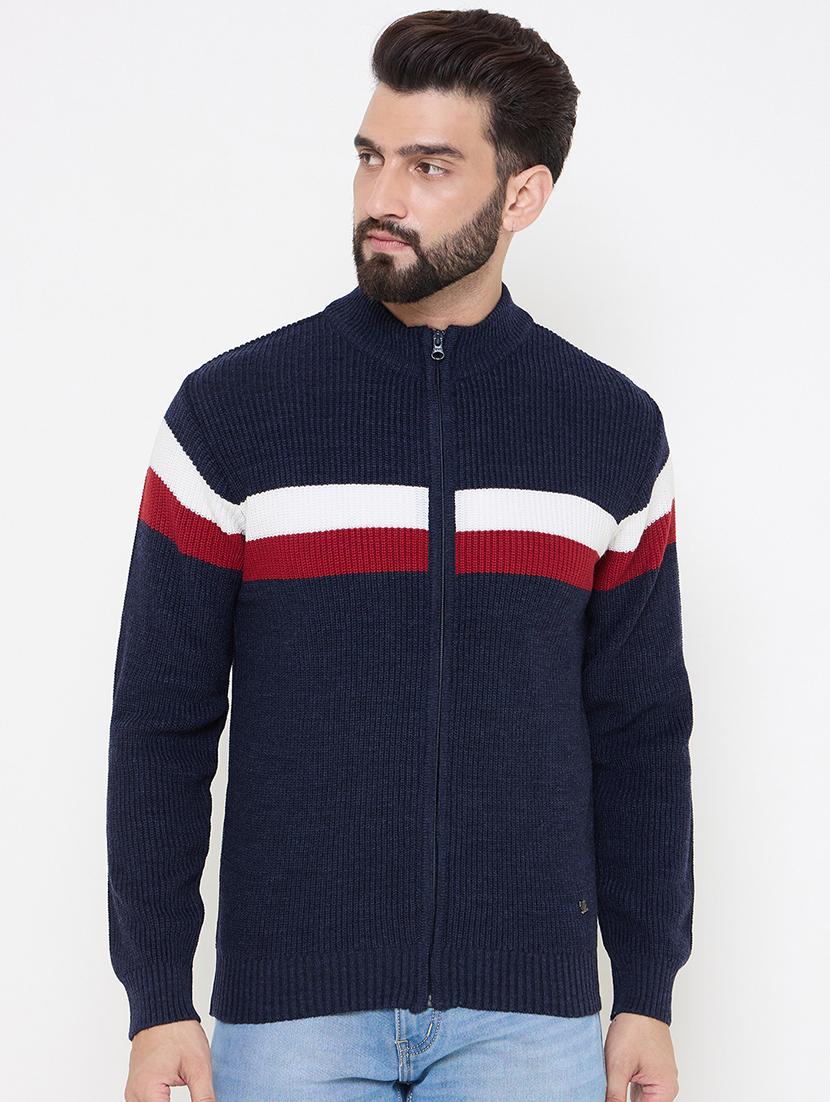 men long sleeves color block cardigan