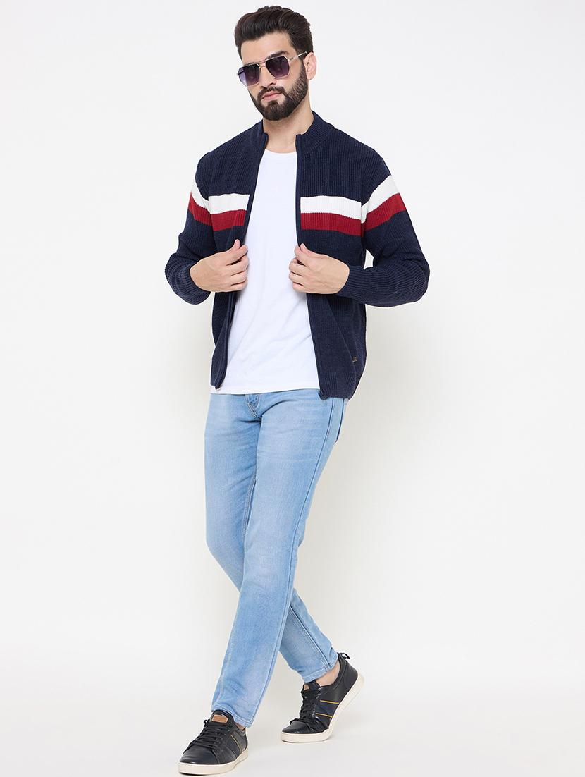 men long sleeves color block cardigan - 21686342 - Standard Image - 3