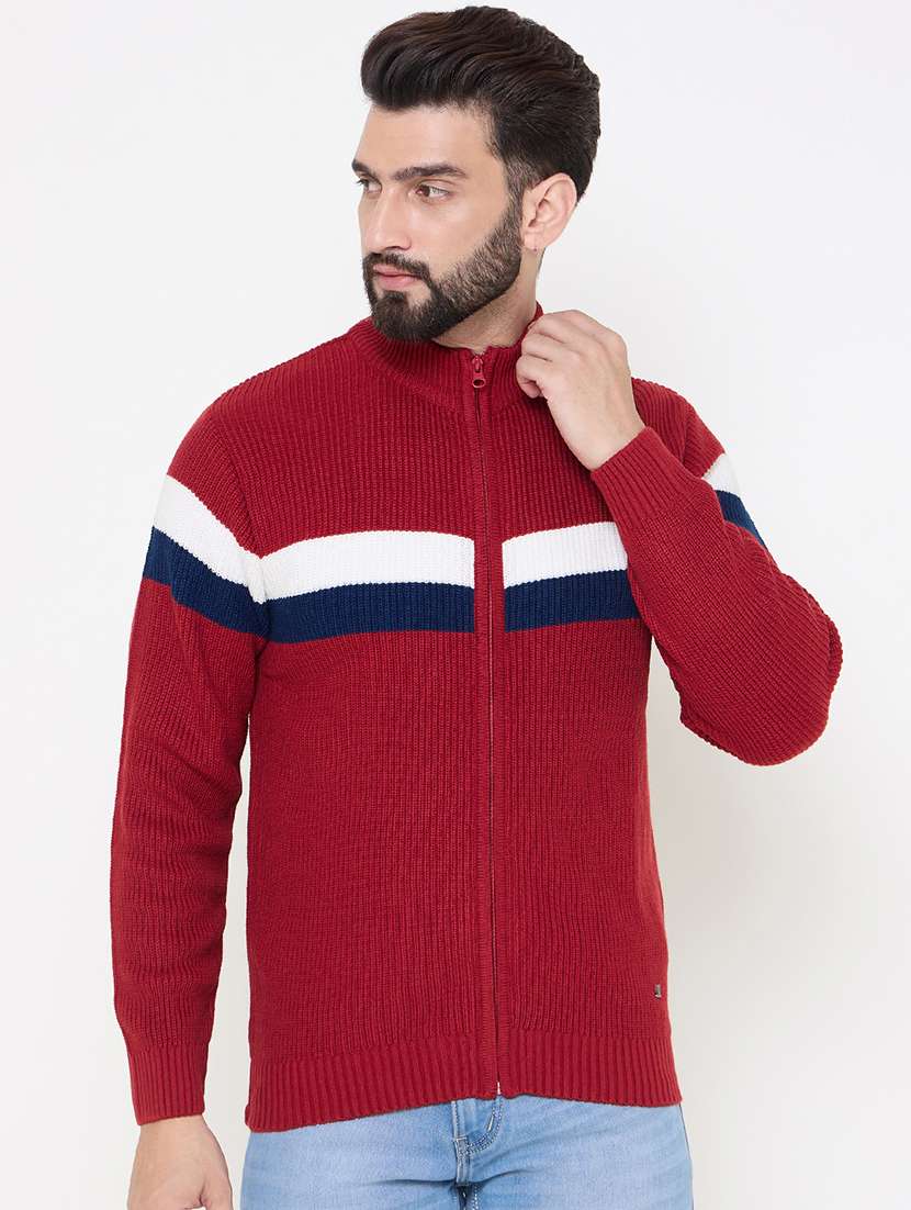 men long sleeves color block cardigan