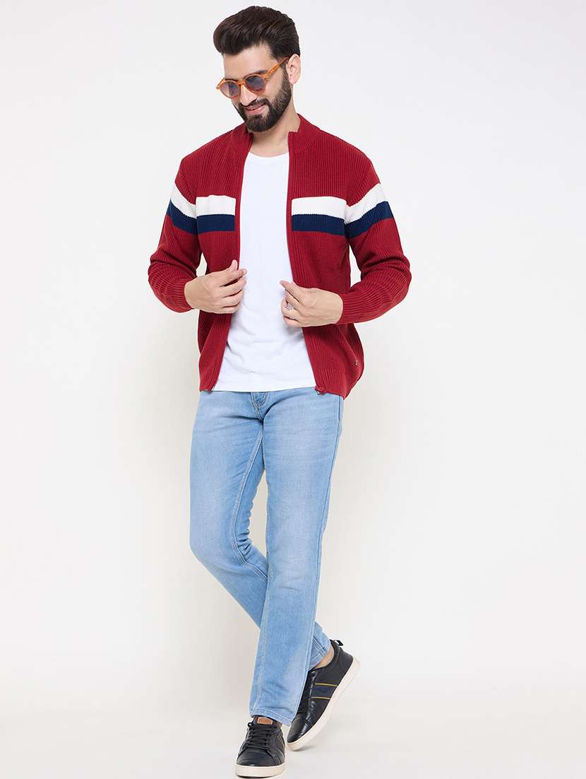 men long sleeves color block cardigan - 21686343 - Standard Image - 3