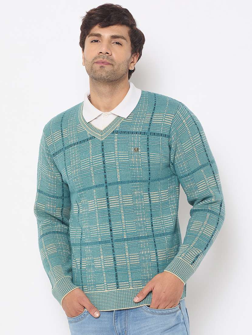 men long sleeves checkered pullover - 21686348 -  Zoom Image - 0