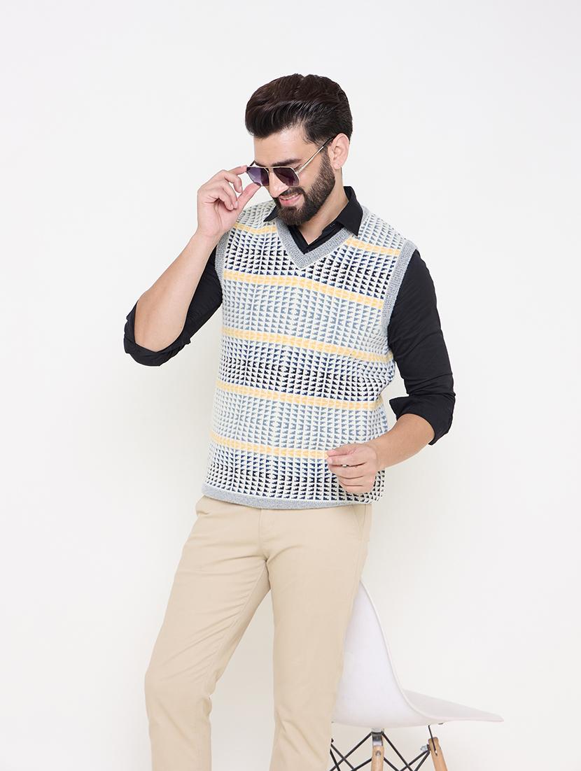 men sleeveless self design pullover - 21686369 - Standard Image - 3