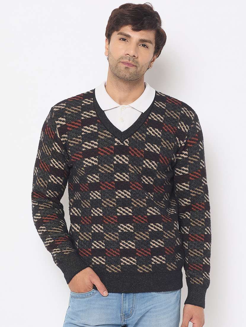 men long sleeves checkered pullover - 21686370 -  Zoom Image - 0