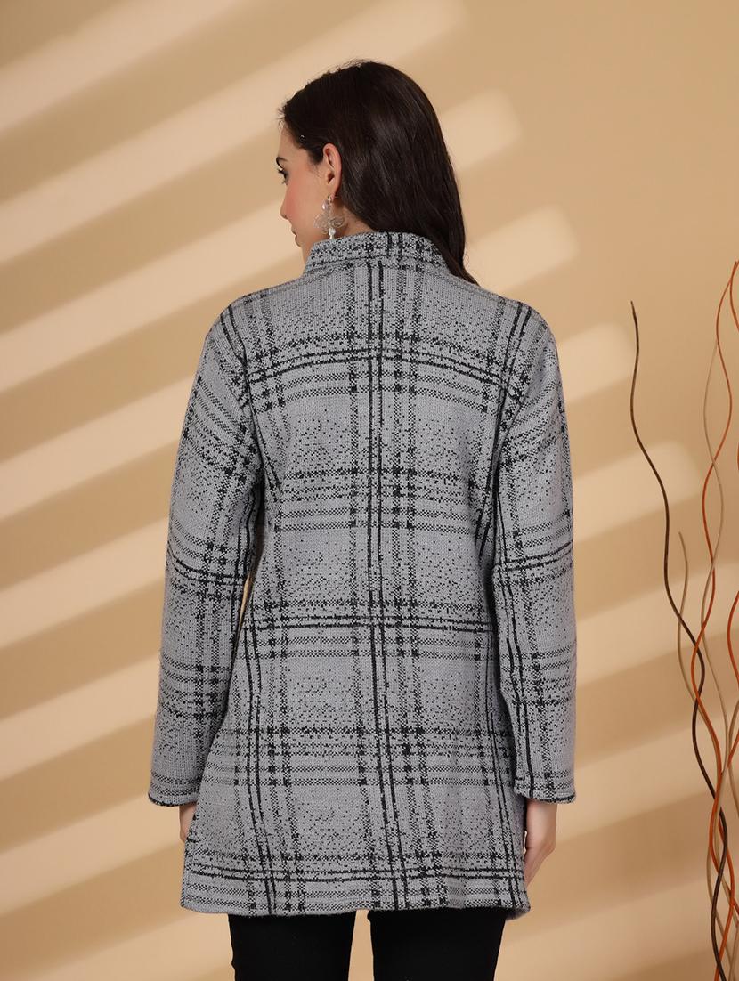 women checkered long sleeves cardigan - 21686389 - Standard Image - 3
