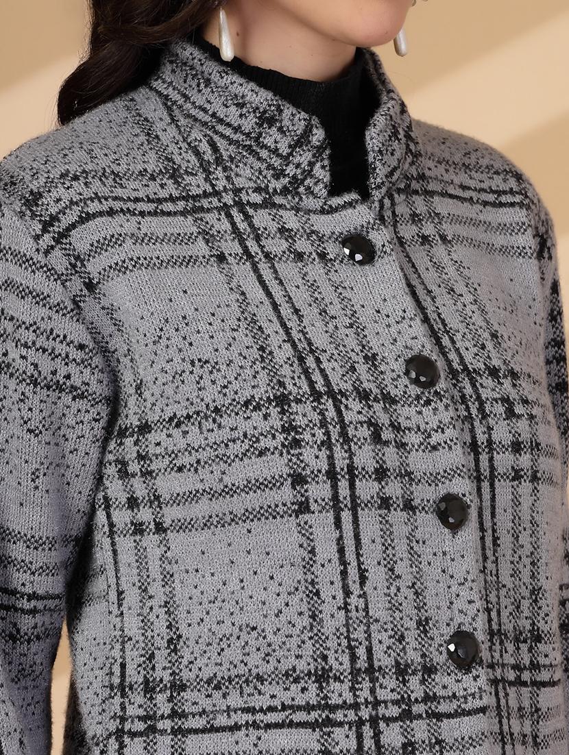 women checkered long sleeves cardigan - 21686389 - Standard Image - 5