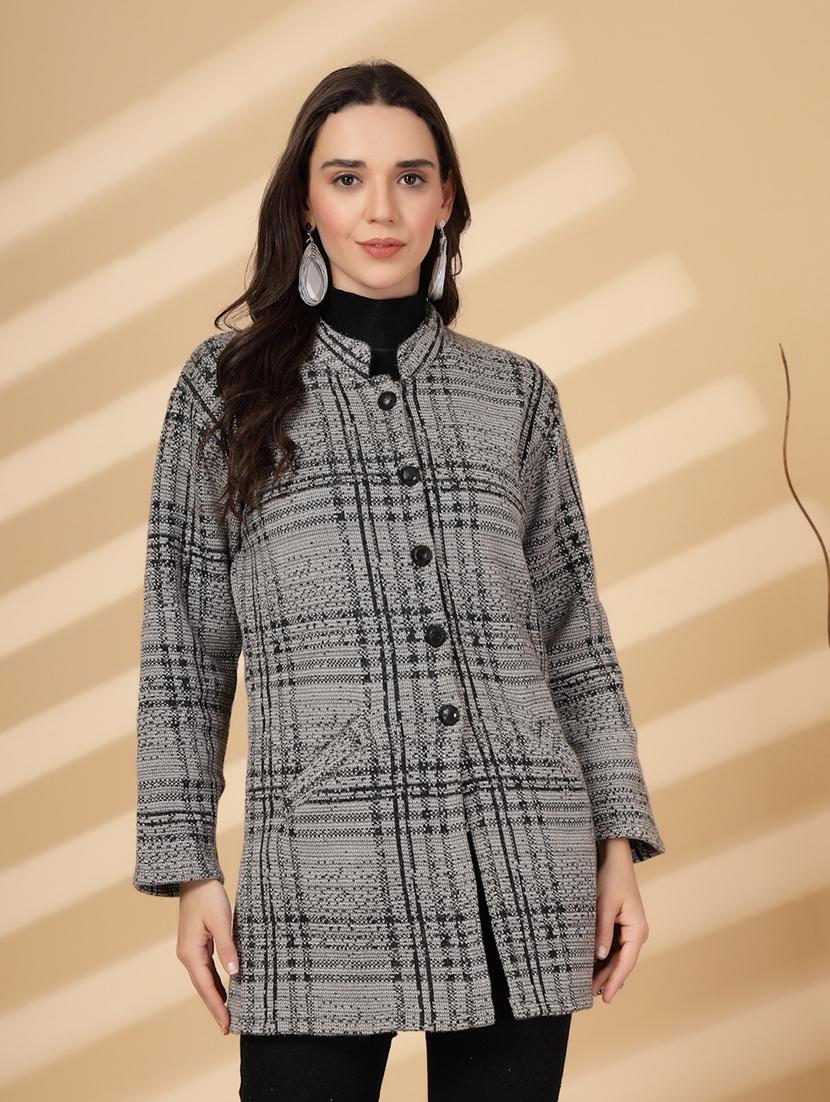women checkered long sleeves cardigan - 21686390 - Zoom Image - 0