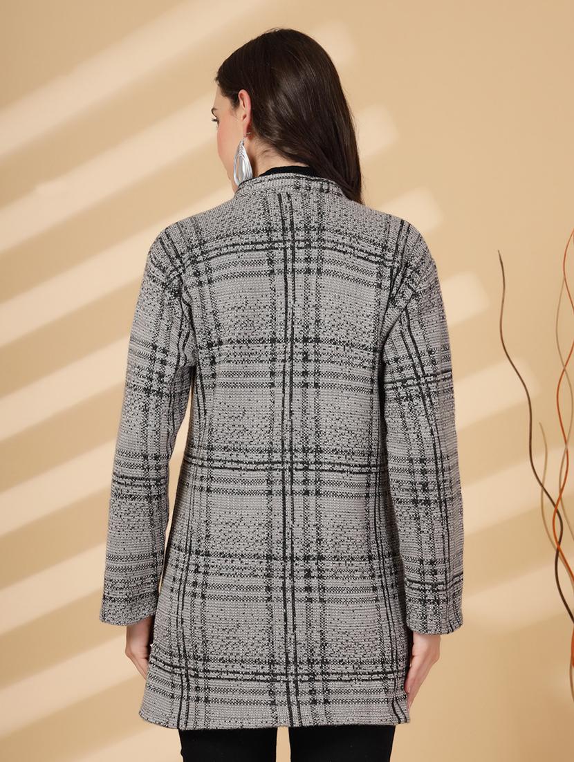 women checkered long sleeves cardigan - 21686390 - Standard Image - 3