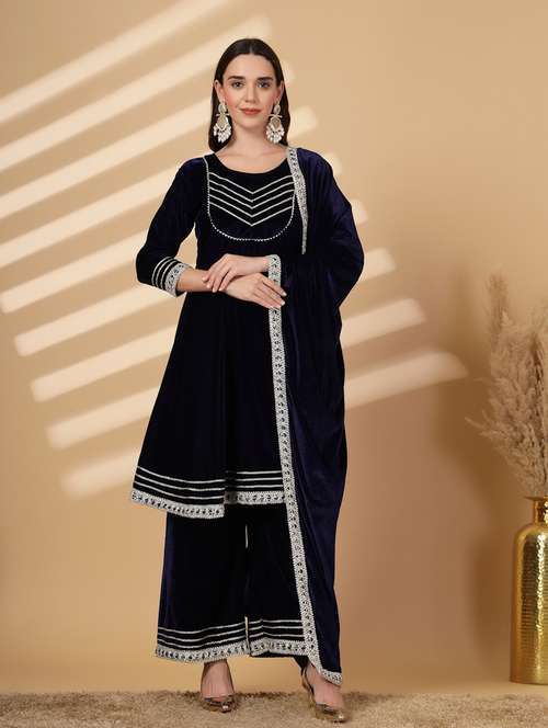 women gota detailed winter wear suit set - 21686391 - Standard Image - 0