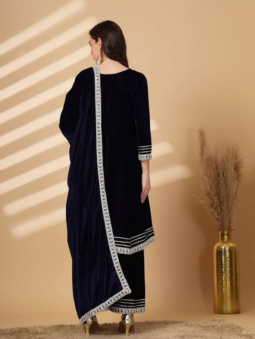 women gota detailed winter wear suit set - 21686391 - Standard Image - 3
