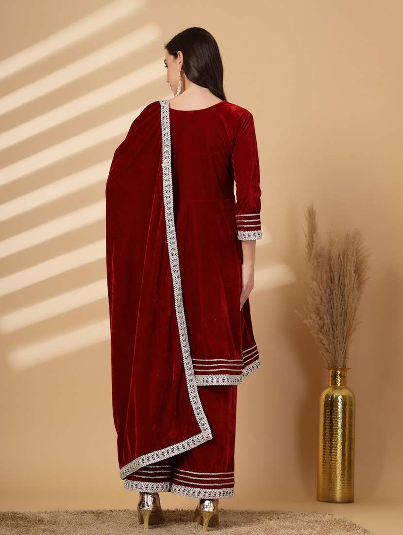 women gota detailed winter wear suit set - 21686392 -  Standard Image - 3