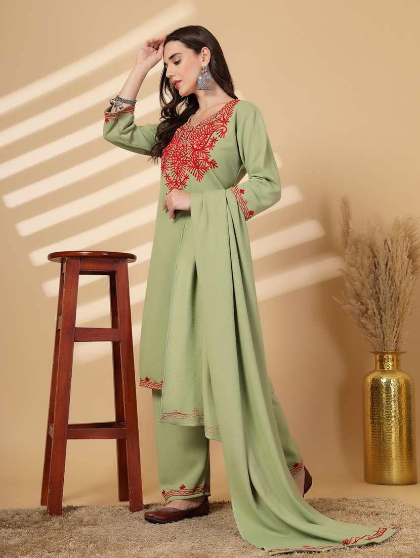 women embroidered winter wear suit set