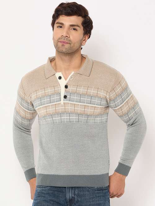 men long sleeves self design pullover - 21686402 -  Standard Image - 0