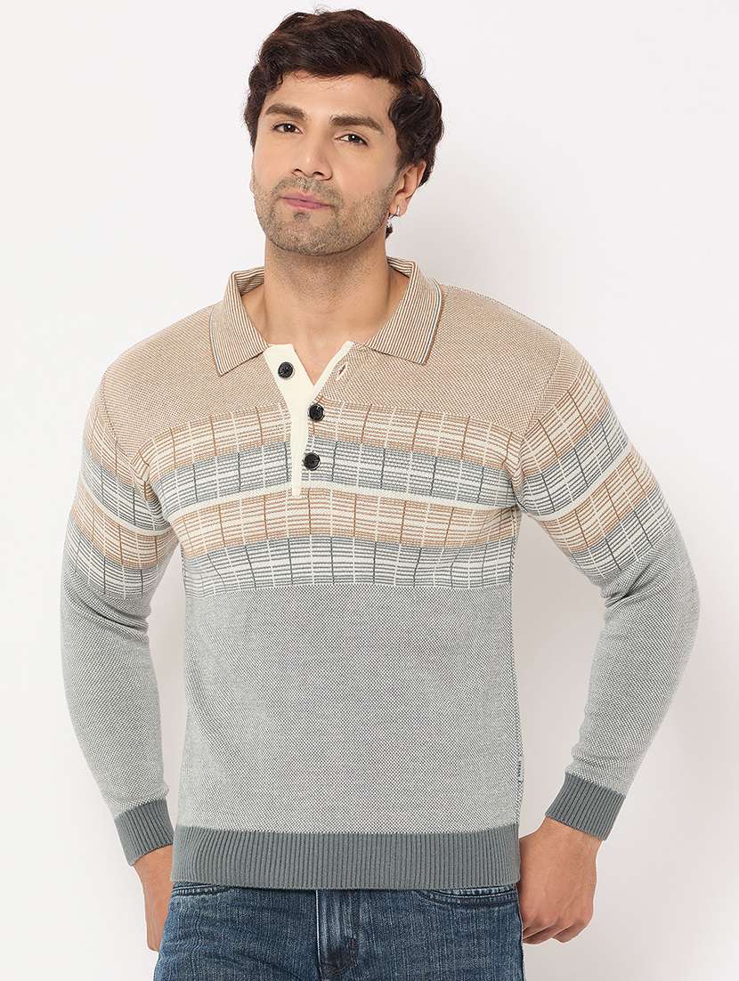 men long sleeves self design pullover - 21686402 -  Zoom Image - 0