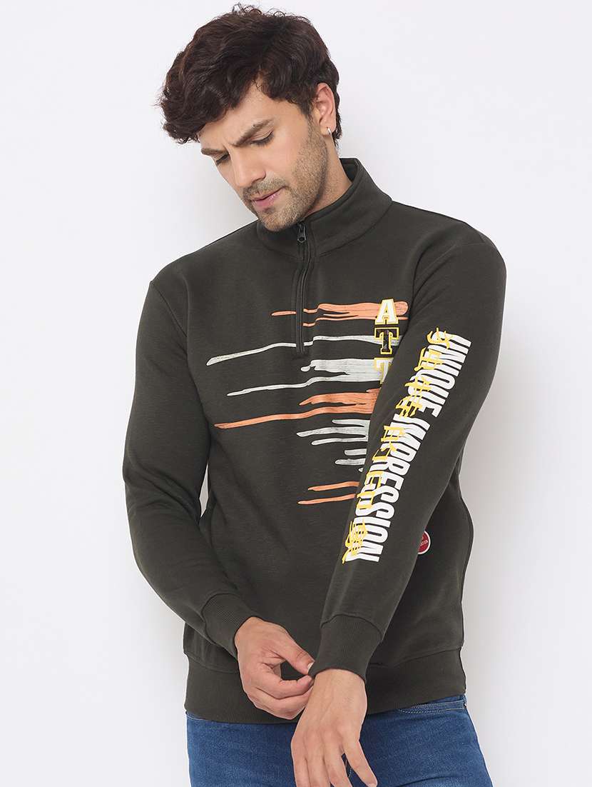 men long sleeves front print sweatshirt