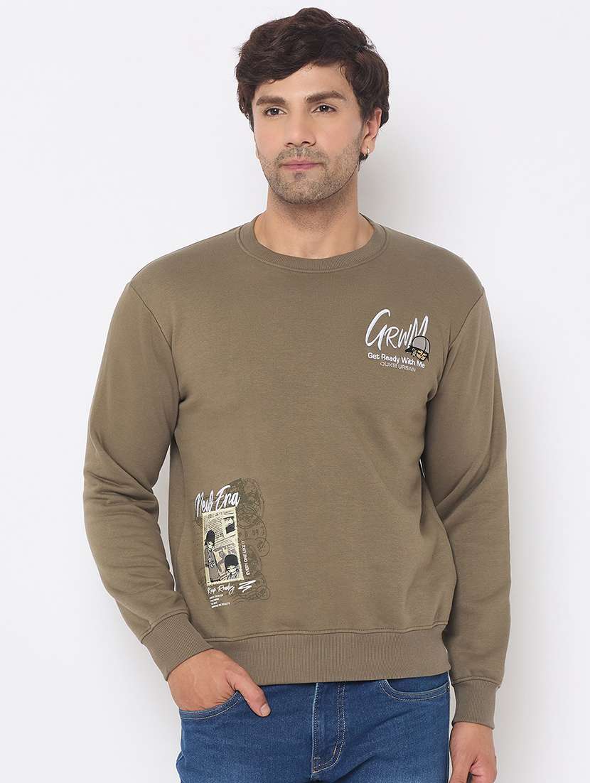 men long sleeves placement print sweatshirt