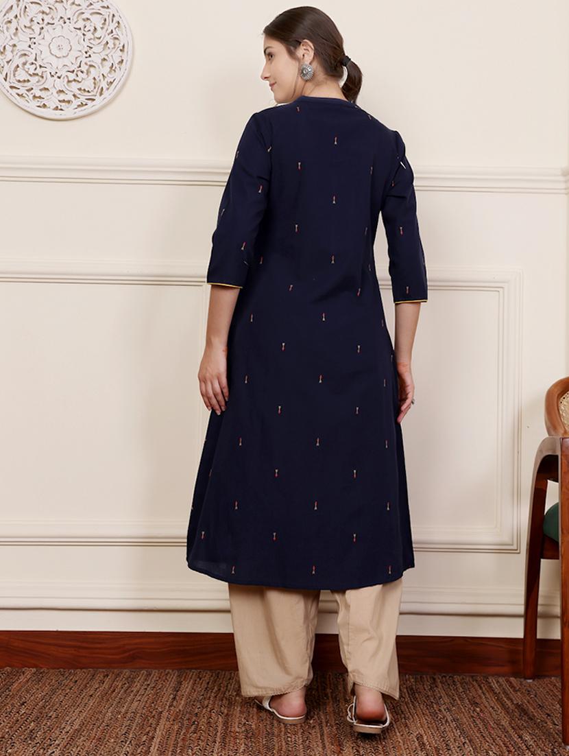 women three quarter sleeve a-line kurta - 21686442 - Standard Image - 3