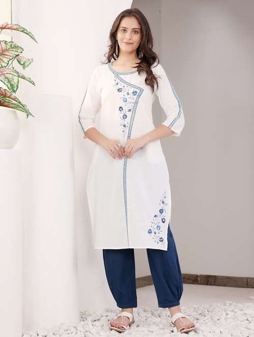 women three quarter sleeve straight kurta - 21686449 -  Standard Image - 0
