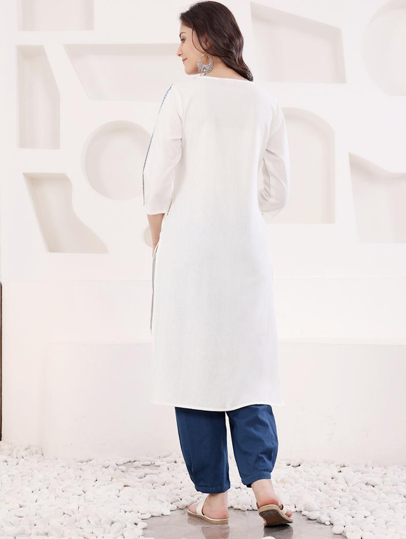 women three quarter sleeve straight kurta - 21686449 - Standard Image - 3