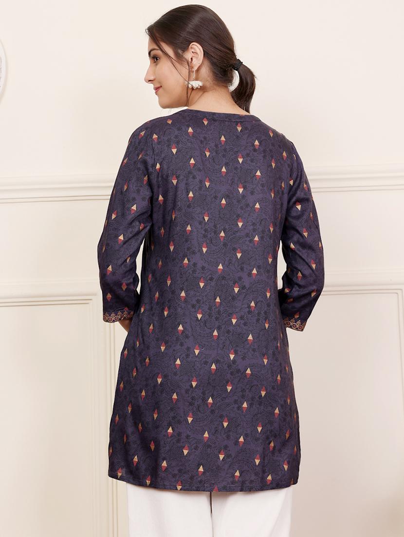 women three quarter sleeve a-line kurti - 21686468 - Standard Image - 3