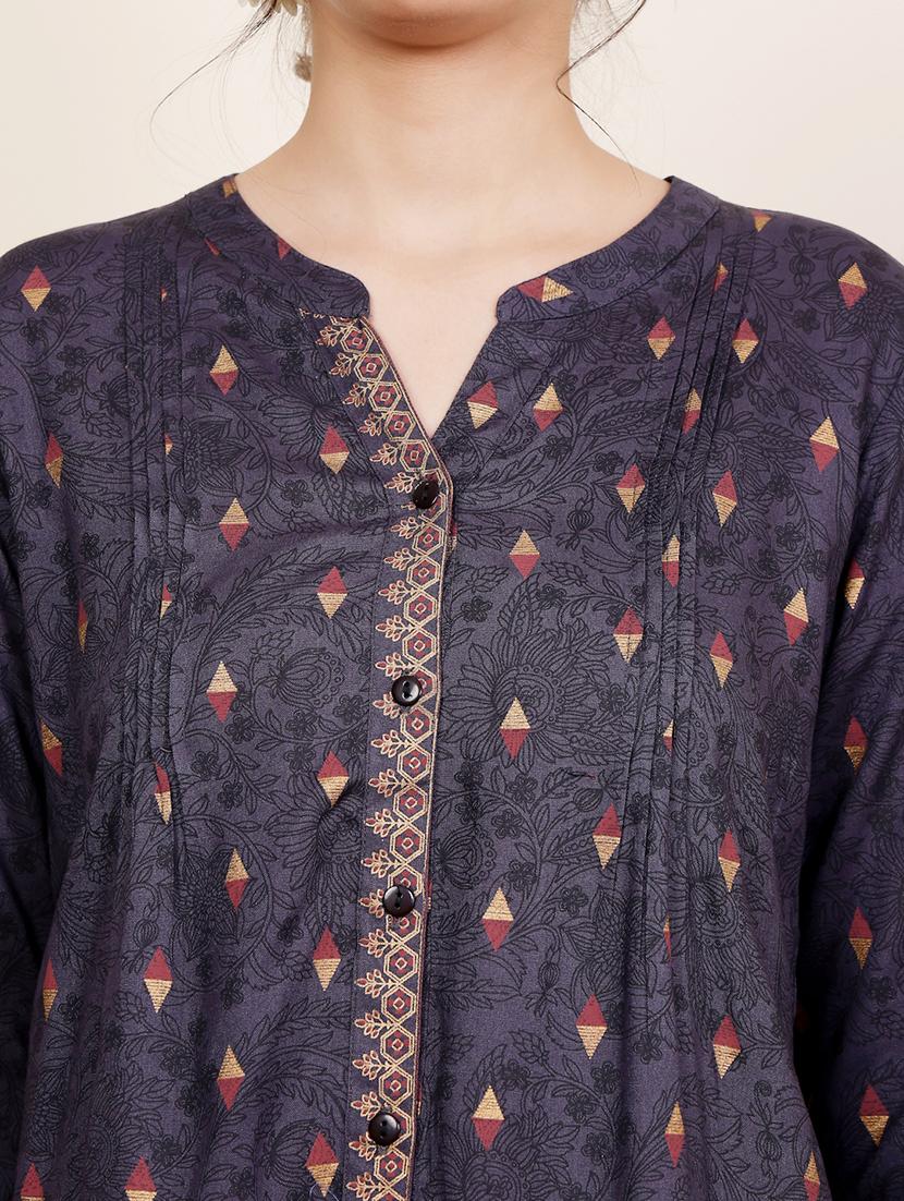 women three quarter sleeve a-line kurti - 21686468 - Standard Image - 5