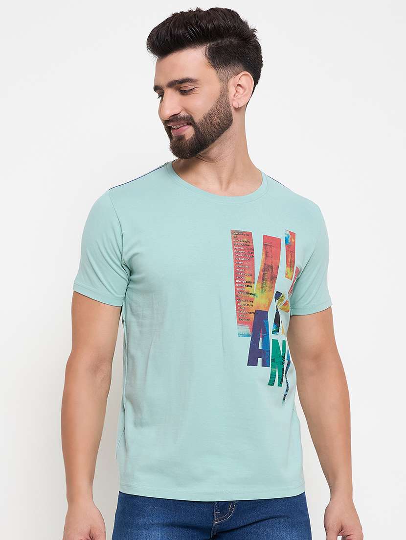 men round neck placement print t-shirt