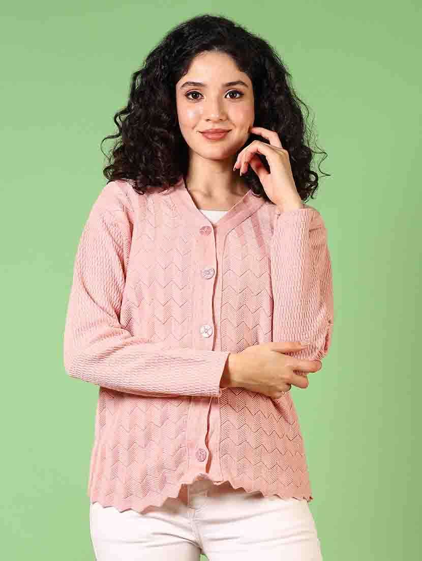 women long sleeves self design cardigan