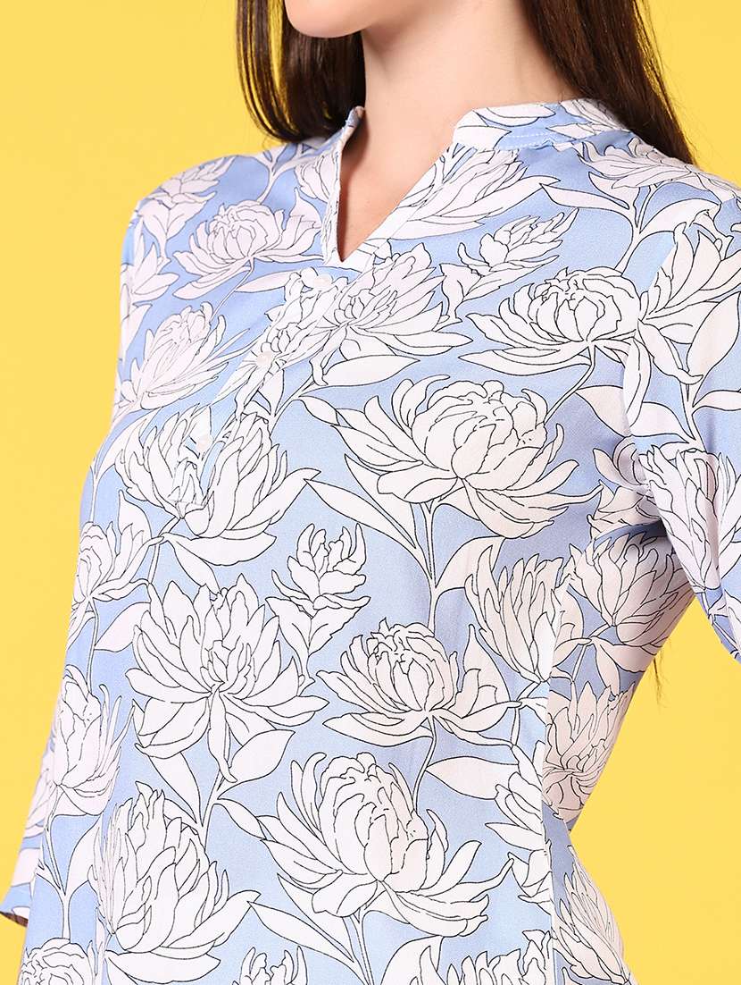 women printed mandarin neck regular top - 21686653 -  Standard Image - 5