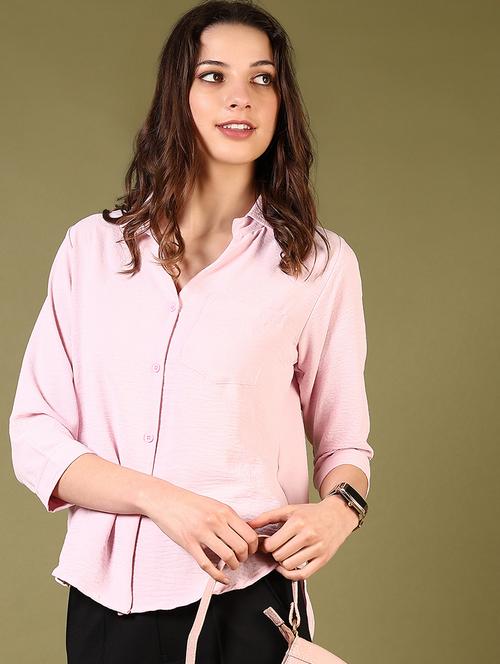 women solid collared high low shirt - 21686656 - Standard Image - 0